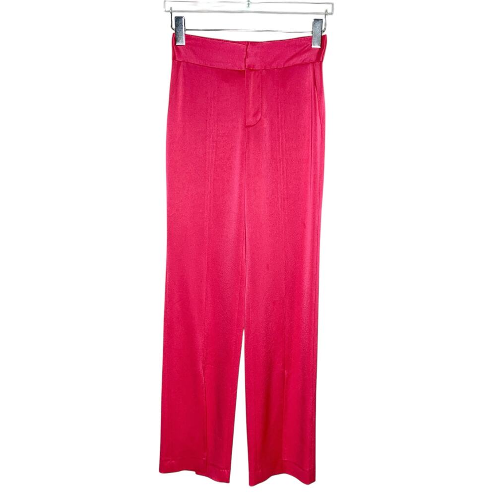 Alice + Olivia 4 Jody High Waisted Front Slit Satin Trouser Pant Wide Leg Pink - Picture 2 of 10
